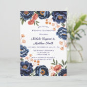 Invitation Navy and Burnt Orange Floral Wedding Celebration (Debout devant)