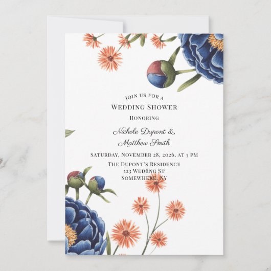 Invitation Navy and Burnt Orange Floral Wedding Shower (Devant)