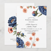 Invitation Navy and Burnt Orange Floral Wedding Shower (Devant / Derrière)