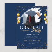 Invitation Navy and Gold Graduation Party (Devant / Derrière)