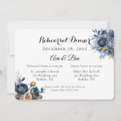 Invitation Navy and Gold Peony Flowers Rehearsal Dinner (Devant)