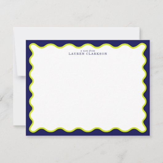 Invitation Navy and Lime Striped Back Wavy Frame Note Card (Devant)
