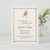 Invitation Navy and Mint Doodle Rattle and Bow Baby Shower (Debout devant)