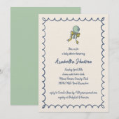 Invitation Navy and Mint Doodle Rattle and Bow Baby Shower (Devant / Derrière)