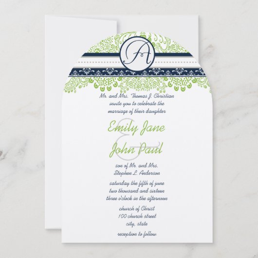 Invitation Navy Apple Green Gray Love Birds Mariage (Dos)