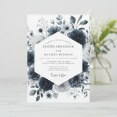 Invitation Navy Aquarelle Bloom Wedding (Debout devant)