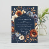 Invitation Navy Autumnal Bloom Wedding (Debout devant)