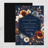 Invitation Navy Autumnal Bloom Wedding (Devant / Derrière)
