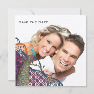 Invitation Navy & Berry Berry Elégant Damask Paon Mariage