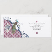 Invitation Navy & Berry Berry Elegant Damask Peacock Mariage (Devant / Derrière)