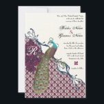 Invitation Navy & Berry Berry Elegant Damask Peacock Mariage<br><div class="desc">Marine et Berry Berry Elegant Damask Peacock Wedding Invitations Fiançailles,  Anniversaire,  Mariage Votre photo Toile Enveloppée Photos</div>