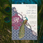 Invitation Navy & Berry Berry Elegant Damask Peacock Mariage