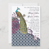 Invitation Navy & Berry Berry Elegant Damask Peacock Mariage (Devant)