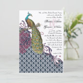 Invitation Navy & Berry Berry Elegant Damask Peacock Mariage (Debout devant)