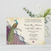 Invitation Navy & Berry Berry Elegant Damask Peacock Mariage (Debout devant)