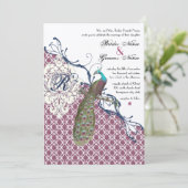 Invitation Navy & Berry Berry Elegant Damask Peacock Mariage (Debout devant)