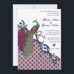 Invitation Navy & Berry Berry Elegant Damask Peacock Mariage<br><div class="desc">Marine et Berry Berry Elegant Damask Peacock Wedding Invitations Fiançailles,  Anniversaire,  Mariage Votre photo Toile Enveloppée Photos</div>