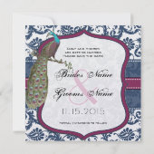Invitation Navy & Berry Berry Elégant Mariage au Paon Damassé (Dos)