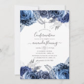 Invitation Navy & Blanc avec confirmation florale en feuille (Devant)
