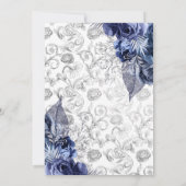 Invitation Navy & Blanc avec confirmation florale en feuille (Dos)