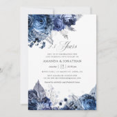 Invitation Navy & Blanc Feuille d'Argent 25e Anniversaire de (Devant)