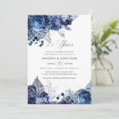 Invitation Navy & Blanc Feuille d'Argent 25e Anniversaire de (Debout devant)