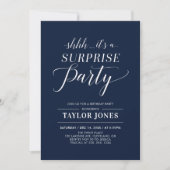 Invitation Navy & Blanc | Moderne Fête d'anniversaire surpris (Devant)