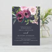 INVITATION NAVY BLEU CLAIR BOURGOGNE FLORAL BOUQUET MARIAGE (Debout devant)