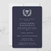 Invitation Navy bleu foncé Caducée de MD + Couronne de laurie (Devant)
