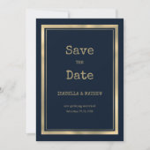 Invitation Navy bleu police de machine à écrire Save the Date (Devant)