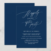 Invitation Navy bleu romantique écriture, Mariage fugitif (Devant / Derrière)