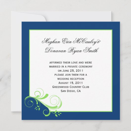 Invitation Navy Bleu Tourbillons Vert Citron Post Mariage (Devant)