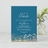 Invitation Navy Bliss Boho Wildflower Let's Celebrate Party (Debout devant)