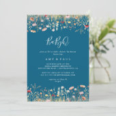 Invitation Navy Bliss Wildflower  BabyQ Baby Shower Barbecue (Debout devant)