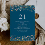 Invitation Navy Blissful Boho Wildflower 21st Birthday Party<br><div class="desc">This navy blissful boho wildflower 21st birthday party invitation is perfect for a modern event. The design features pink,  purple,  blush,  yellow,  dusty blue,  red,  burgundy meadow wild flowers assembled in a seamless and delightful floral pattern,  evoking natural beauty.</div>
