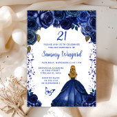 Invitation Navy Blonde Cheveux Princesse Anniversaire