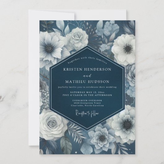 Invitation Navy Bloom Moody Wedding (Devant)