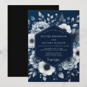 Invitation Navy Bloom Romance Wedding (Devant / Derrière)