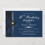 Invitation Navy Blue 18th Birthday Party<br><div class="desc">Une invitation moderne à la fête du 18e anniversaire en noir et bleu avec un arc-cadeau noir et bleu avec un ornement en diamant sur le haut du noeud. Stylistiquement présenté en texte blanc. Les détails pertinents sont facilement échangés pour vos informations pour votre événement spécial.</div>