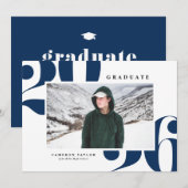 Invitation Navy Blue 2025 Audacieux Typographie Photo Graduat (Devant / Derrière)