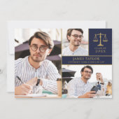 Invitation Navy Blue 3 Photo Law School Graduation Party (Devant)