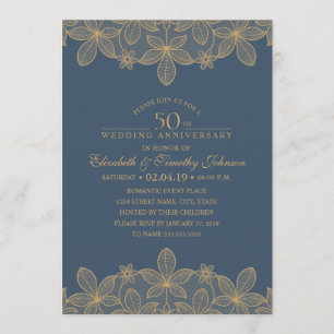 Invitation Navy Blue 50e Anniversaire de Mariage Broderie Dor