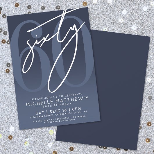 Invitation Navy Blue 60th Birthday Party