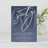 Invitation Navy Blue 60th Birthday Party (Debout devant)
