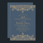 Invitation Navy Blue 60th Birthday Party Dentelle d'or unique<br><div class="desc">Navy Blue 60th Birthday Party Invitations uniques de dentelle d'or. Customisé aux détails de votre anniversaire : Âge, nom, date et heure, lieu etc. Présente une belle dentelle dorée et la typographie sur un arrière - plan bleu Navy. Vous pouvez changer la couleur arrière - plan. De grandes invitations à...</div>