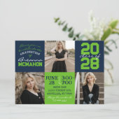 Invitation Navy Blue & Action Green 3 Photo Graduation (Debout devant)
