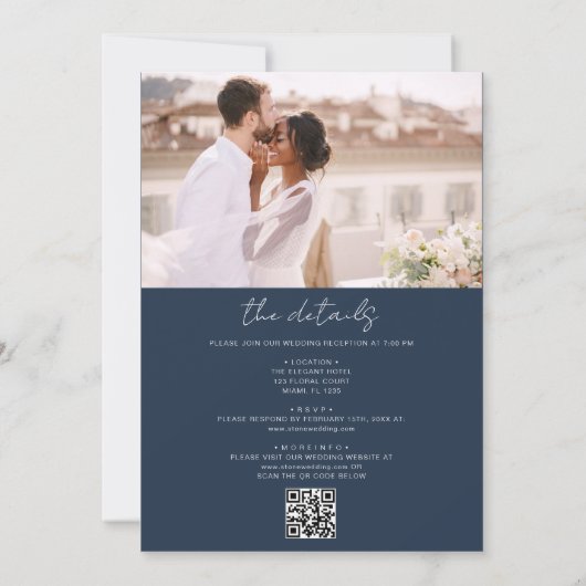 Invitation Navy Blue All In One QR Code Photo Mariage (Dos)