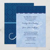 Invitation Navy Blue and Baby Blue Mariage damassé V007 (Devant / Derrière)