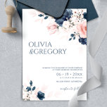 Invitation Navy Blue and Blush Pink Bouquet Wedding<br><div class="desc">Laissez une impression sur vos invités sur le thème floral bleu marine et rose vif. Levez la classe avec une soirée élégante avec ce thème floral bleu marine et rose vif. Personnalisez avec vos informations ou cliquez sur "Cliquez pour customiser plus loin" pour modifier les styles, la taille et les...</div>