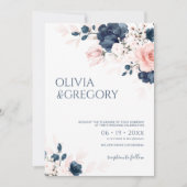 Invitation Navy Blue and Blush Pink Bouquet Wedding (Devant)